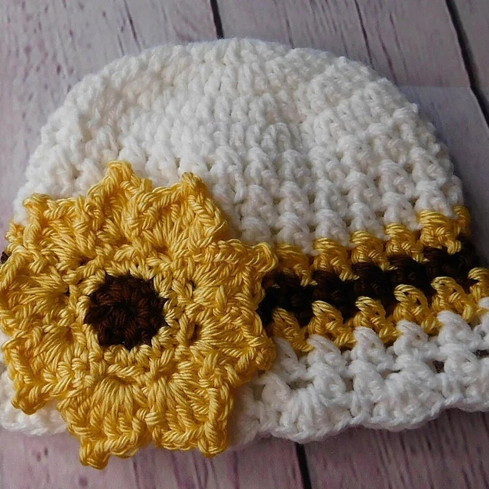 Crochet Baby Hat, Handmade Baby Hat, Infant Hat, Baby Shower Gift, Sunflower Hat